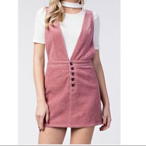 Pink corduroy overall dress